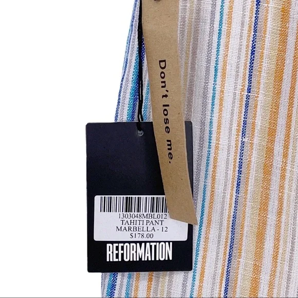 NWT REFORMATION Striped Wide Leg Linen Pants Sz 12 - Picture 6 of 8